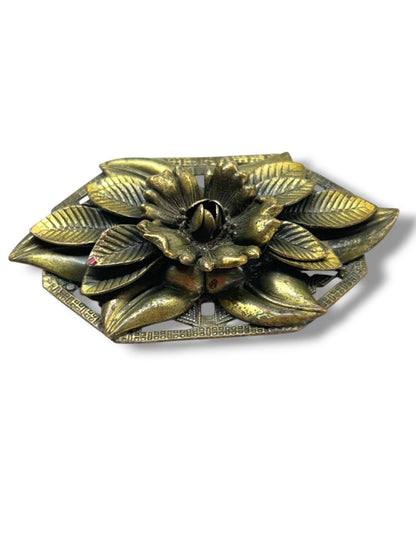 2 Brass Color Brooch Pins Rose Intricate Artsy 3" Angel Silvertone 1.8"