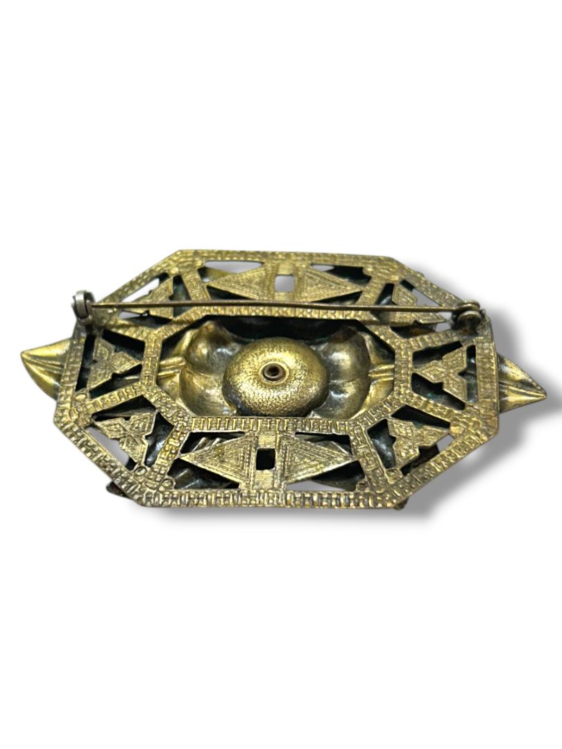 2 Brass Color Brooch Pins Rose Intricate Artsy 3" Angel Silvertone 1.8"