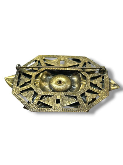 2 Brass Color Brooch Pins Rose Intricate Artsy 3" Angel Silvertone 1.8"