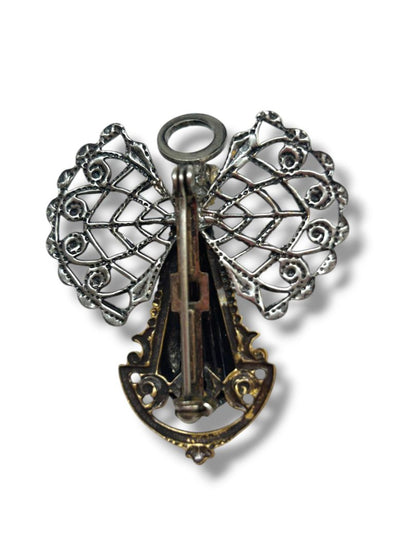 2 Brass Color Brooch Pins Rose Intricate Artsy 3" Angel Silvertone 1.8"