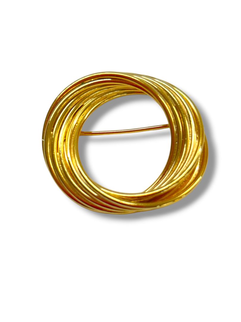 Lot of 3 Vintage Goldtone Brooch Pins Rose Interlocking Circles 1.25"