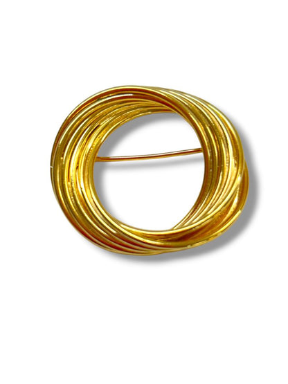 Lot of 3 Vintage Goldtone Brooch Pins Rose Interlocking Circles 1.25"