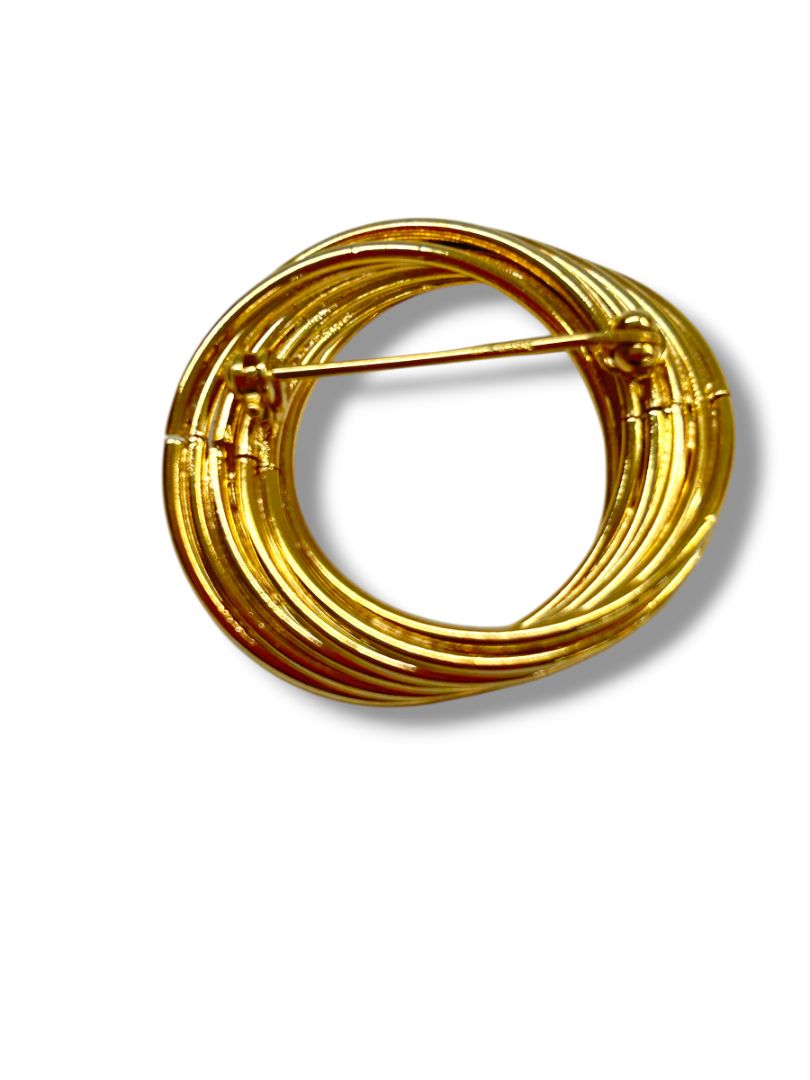 Lot of 3 Vintage Goldtone Brooch Pins Rose Interlocking Circles 1.25"