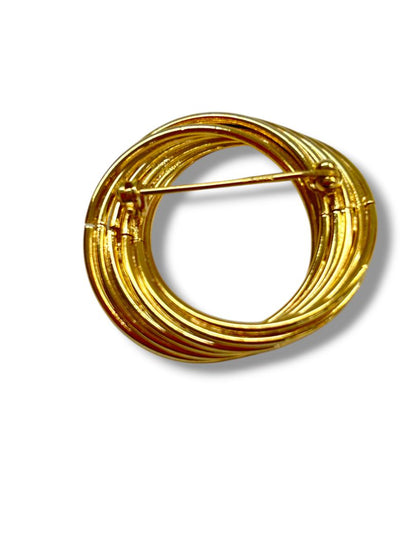 Lot of 3 Vintage Goldtone Brooch Pins Rose Interlocking Circles 1.25"