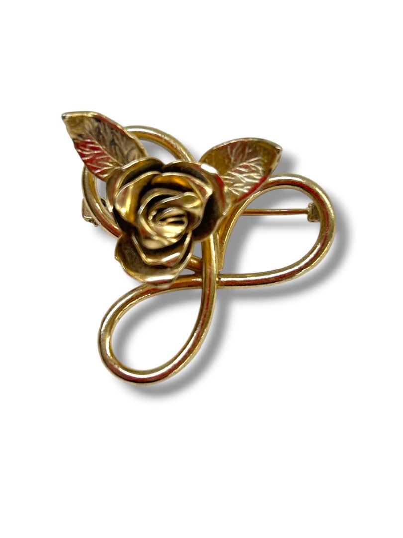 Lot of 3 Vintage Goldtone Brooch Pins Rose Interlocking Circles 1.25"