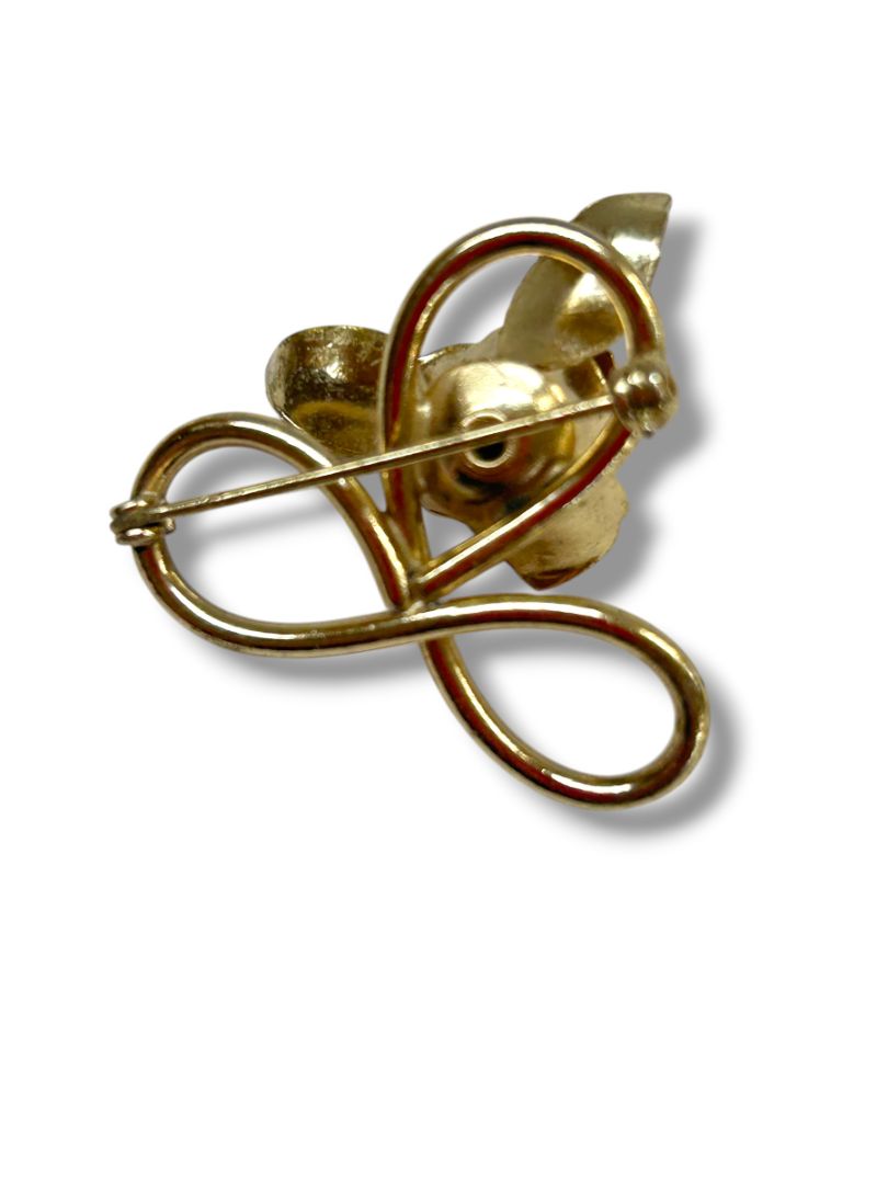 Lot of 3 Vintage Goldtone Brooch Pins Rose Interlocking Circles 1.25"