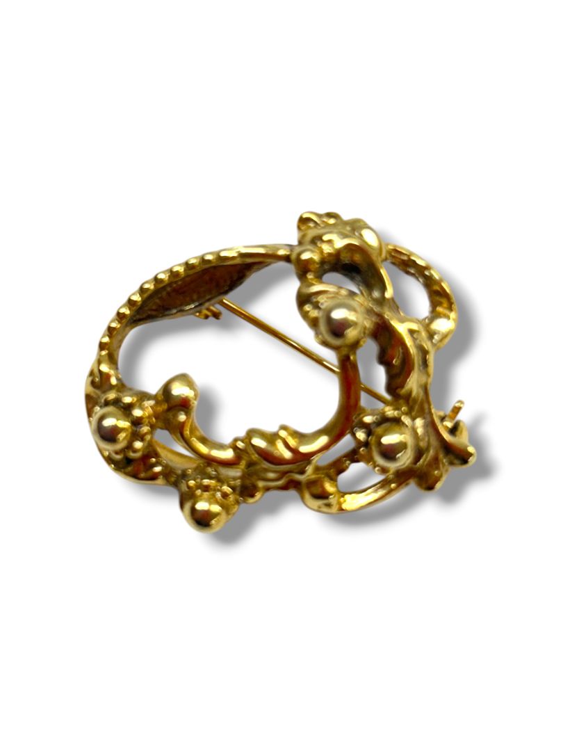 Lot of 3 Vintage Goldtone Brooch Pins Rose Interlocking Circles 1.25"