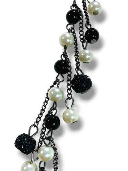 New York & Co Black Cream Beaded Necklace 36" Lobster Clasp