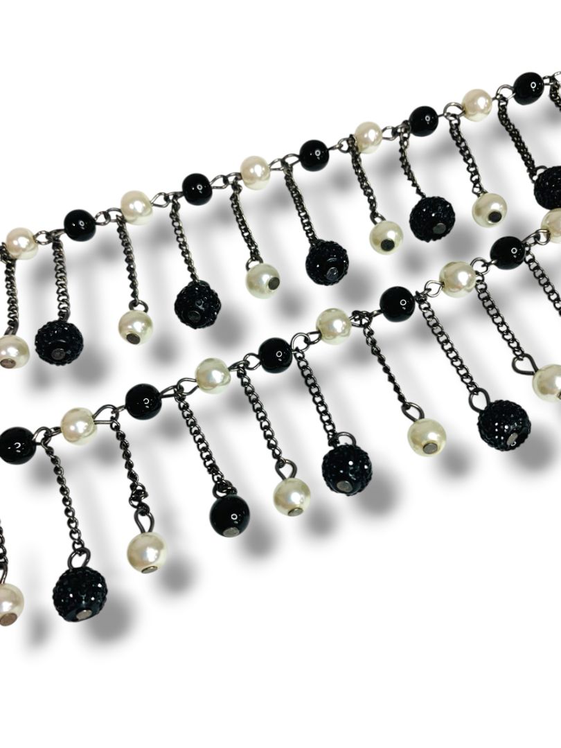 New York & Co Black Cream Beaded Necklace 36" Lobster Clasp