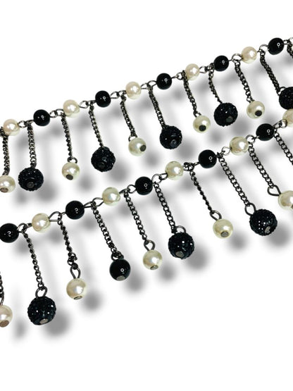 New York & Co Black Cream Beaded Necklace 36" Lobster Clasp