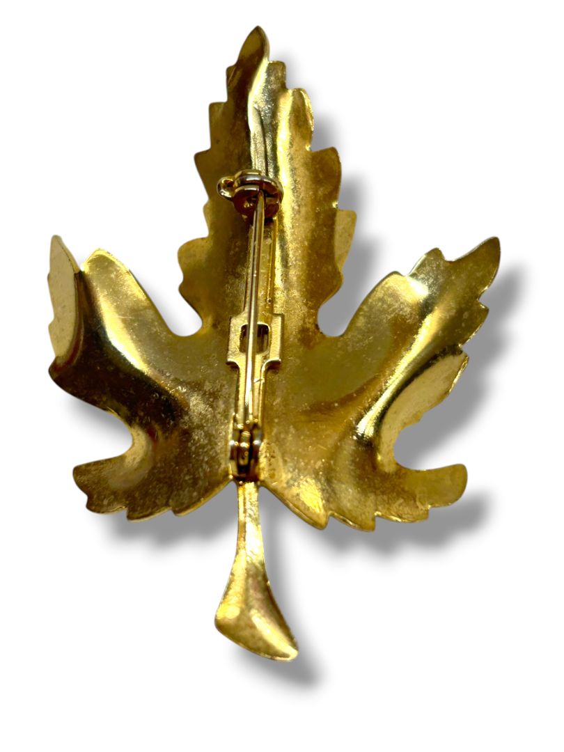 2 Brooch Pins Goldtone Leaf 1.25" Wishbone 1.25"