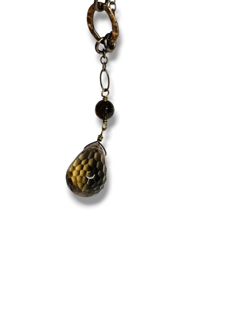 Gray Brown Silvertone Beaded Necklace 2" Drop 18-20" Chain