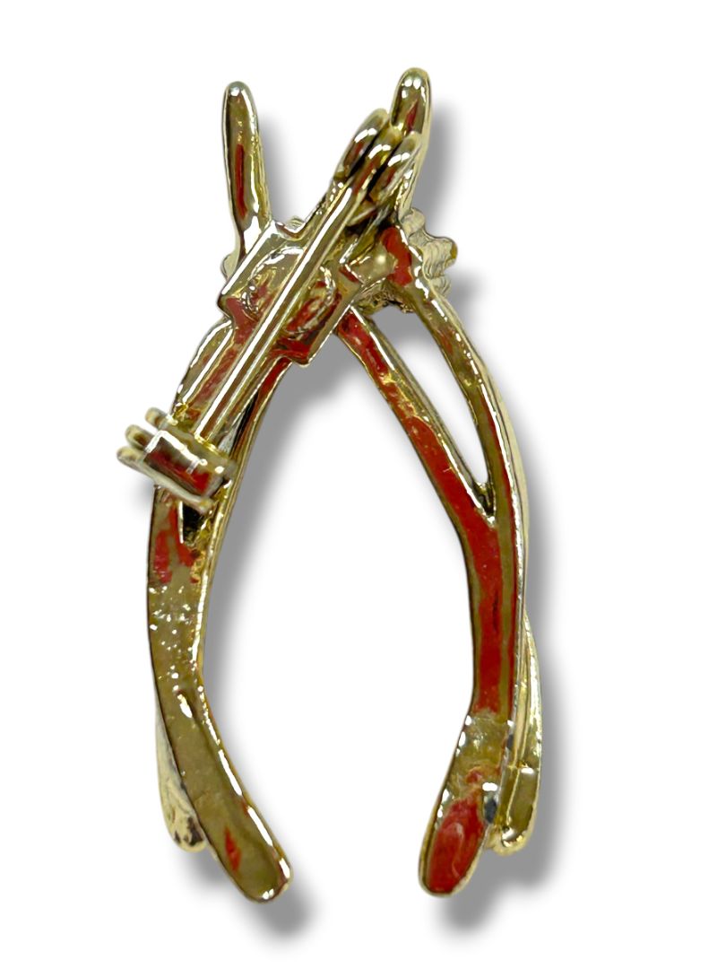 2 Brooch Pins Goldtone Leaf 1.25" Wishbone 1.25"