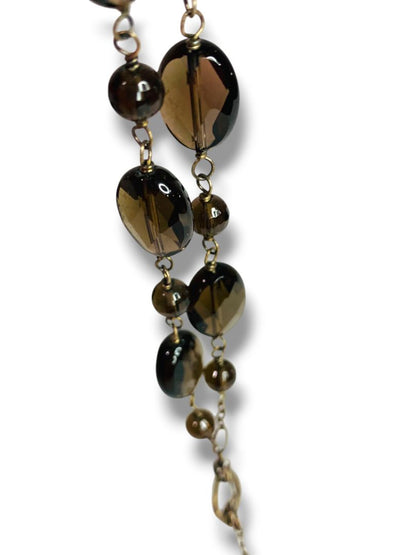 Gray Brown Silvertone Beaded Necklace 2" Drop 18-20" Chain