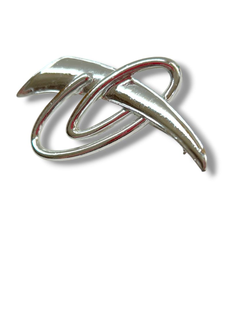 2 Silvertone Brooch Pins Atomic Retro 2" Daisy Virgin Mary Medal 1.5"