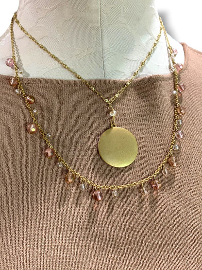 New Express Goldtone Beaded Necklace Tiered 16-18" Multicolor Beads