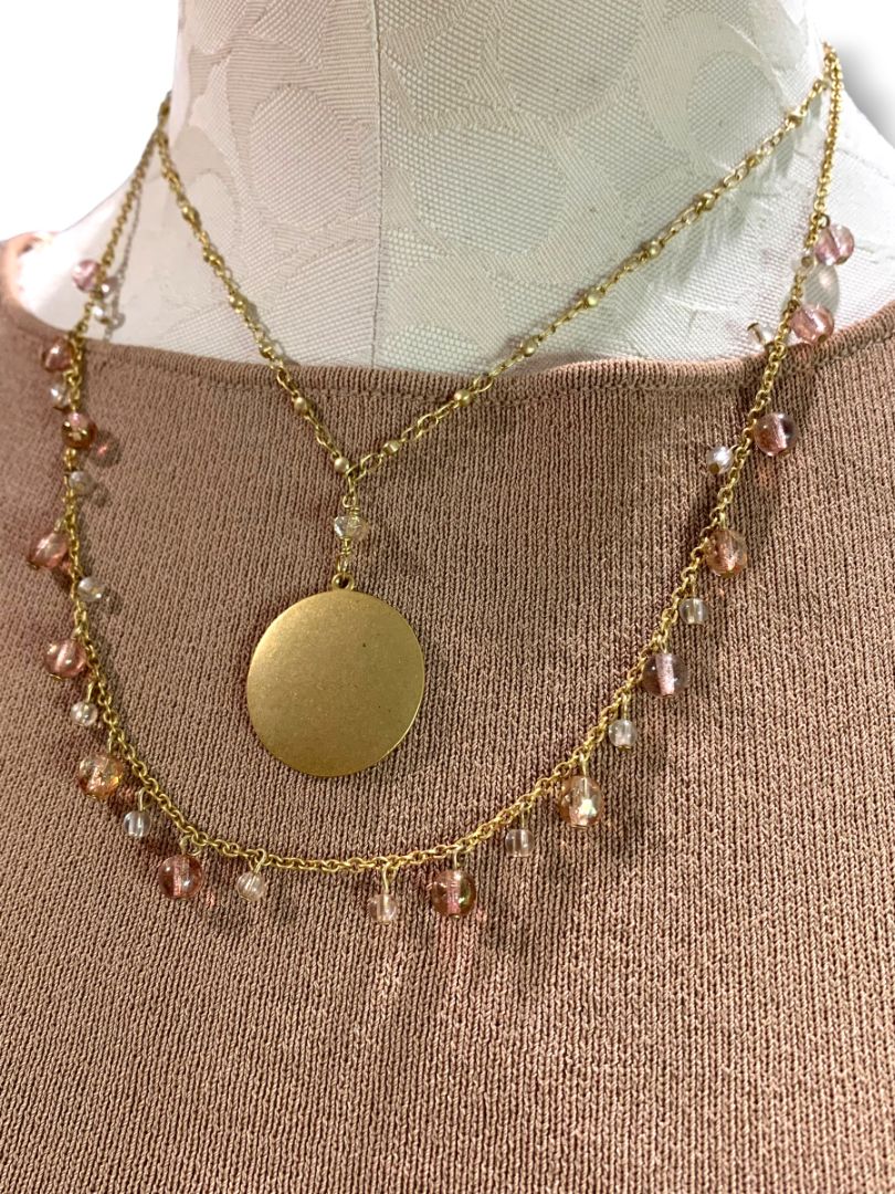 New Express Goldtone Beaded Necklace Tiered 16-18" Multicolor Beads