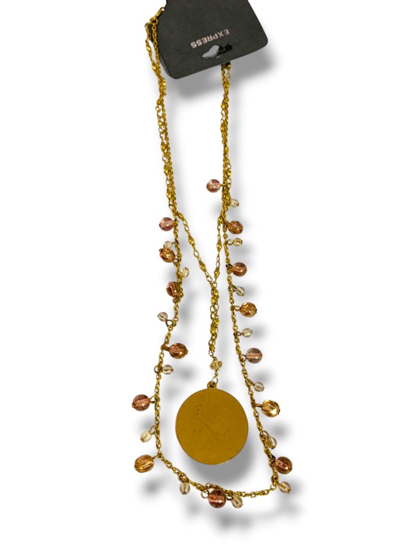 New Express Goldtone Beaded Necklace Tiered 16-18" Multicolor Beads