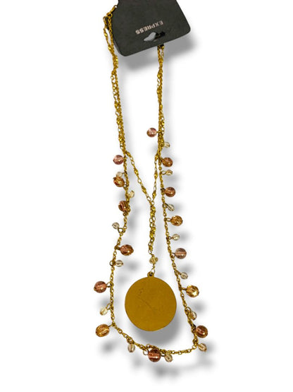 New Express Goldtone Beaded Necklace Tiered 16-18" Multicolor Beads