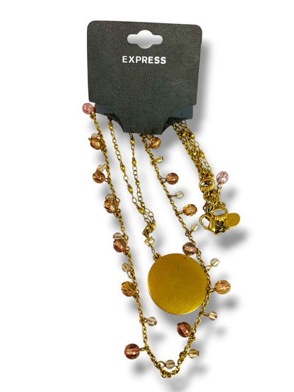New Express Goldtone Beaded Necklace Tiered 16-18" Multicolor Beads