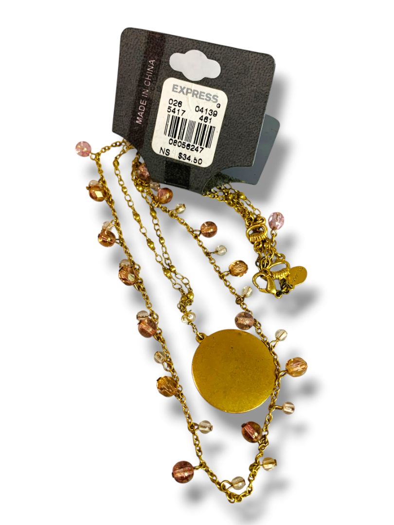 New Express Goldtone Beaded Necklace Tiered 16-18" Multicolor Beads