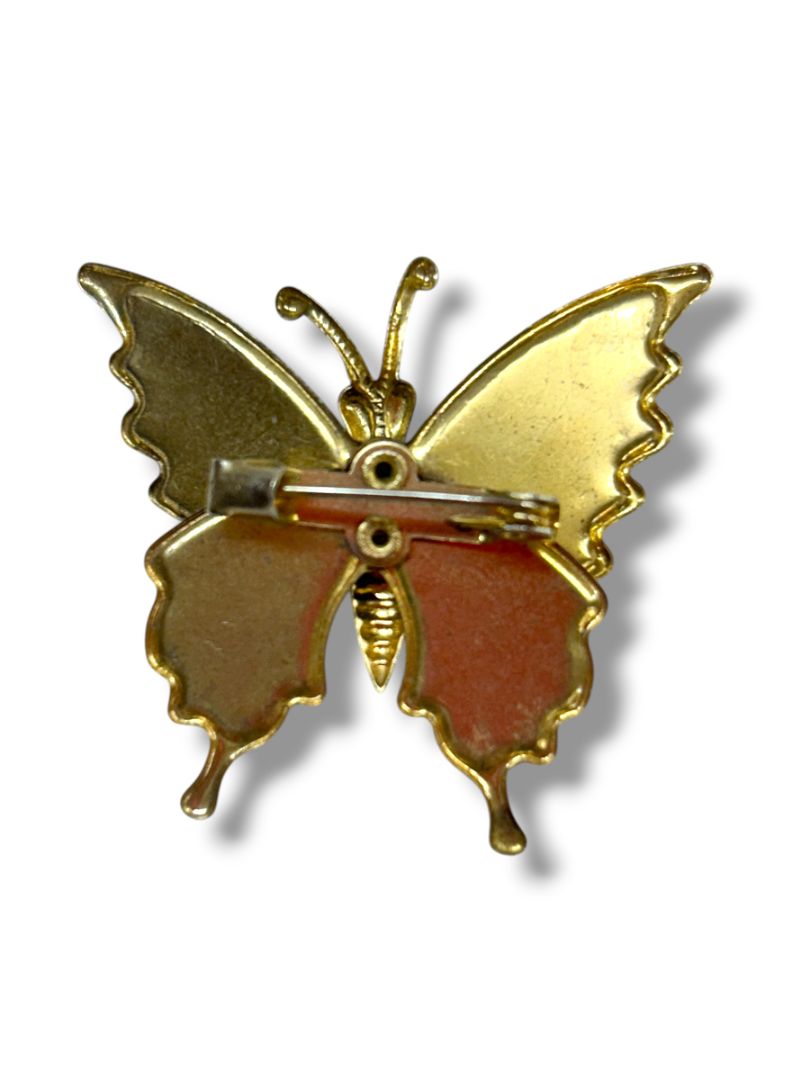 2 Butterfly Brooch Pins Silvertone Purple Sparkle 2.25" Goldtone Articutlated 1.25"