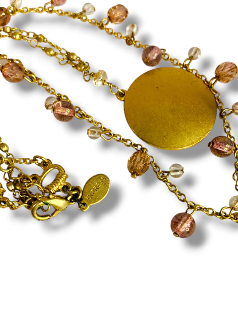 New Express Goldtone Beaded Necklace Tiered 16-18" Multicolor Beads