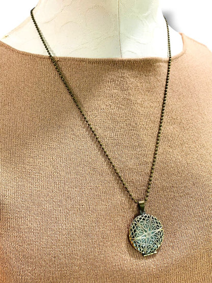 Vintage Filigree Locket Pendant on Ball Chain Necklace 23.5"