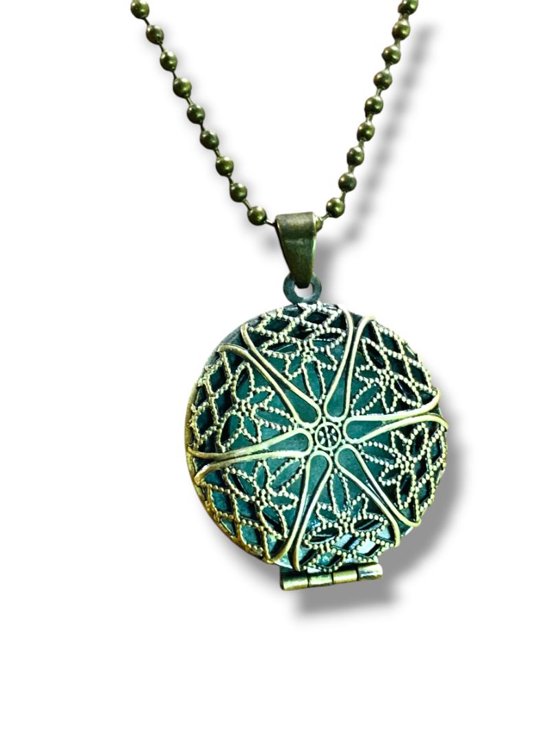 Vintage Filigree Locket Pendant on Ball Chain Necklace 23.5"