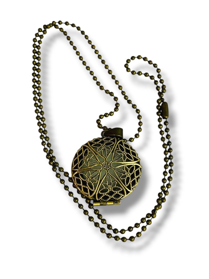 Vintage Filigree Locket Pendant on Ball Chain Necklace 23.5"