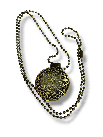 Vintage Filigree Locket Pendant on Ball Chain Necklace 23.5"