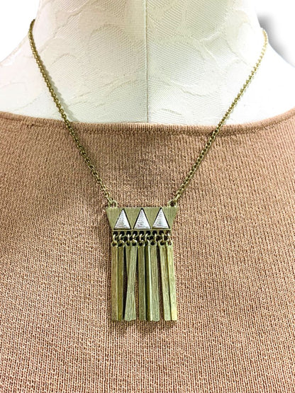 Goldtone Necklace Swag Pendant 17-20" Silvertone Triangles
