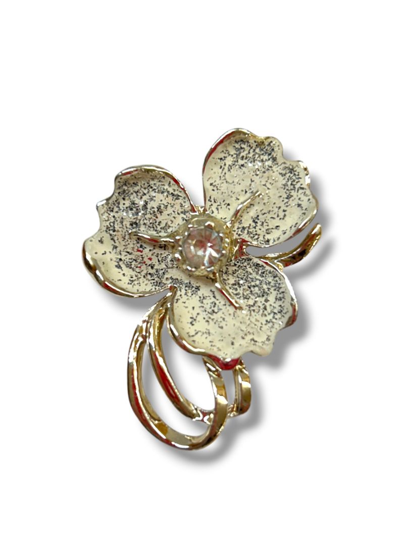 2 Silvertone Brooch Pin Elephant 2" Flower Glittered 2"