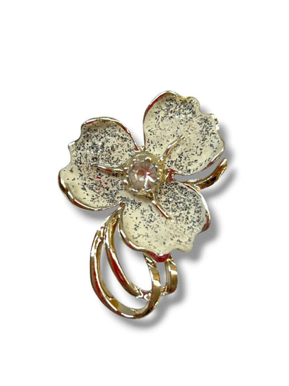 2 Silvertone Brooch Pin Elephant 2" Flower Glittered 2"