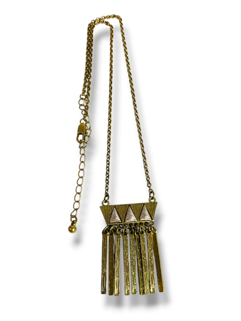 Goldtone Necklace Swag Pendant 17-20" Silvertone Triangles