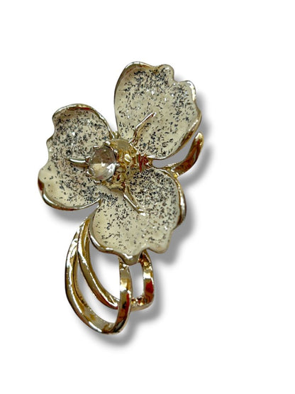 2 Silvertone Brooch Pin Elephant 2" Flower Glittered 2"