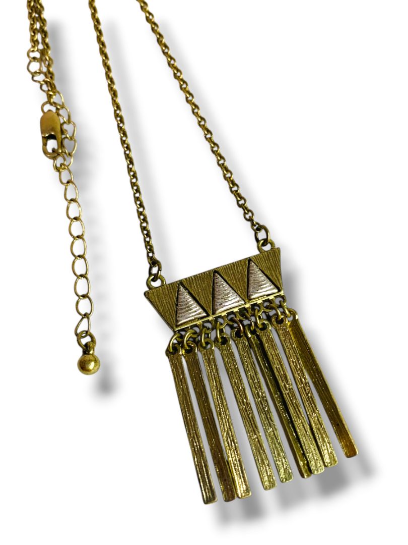 Goldtone Necklace Swag Pendant 17-20" Silvertone Triangles