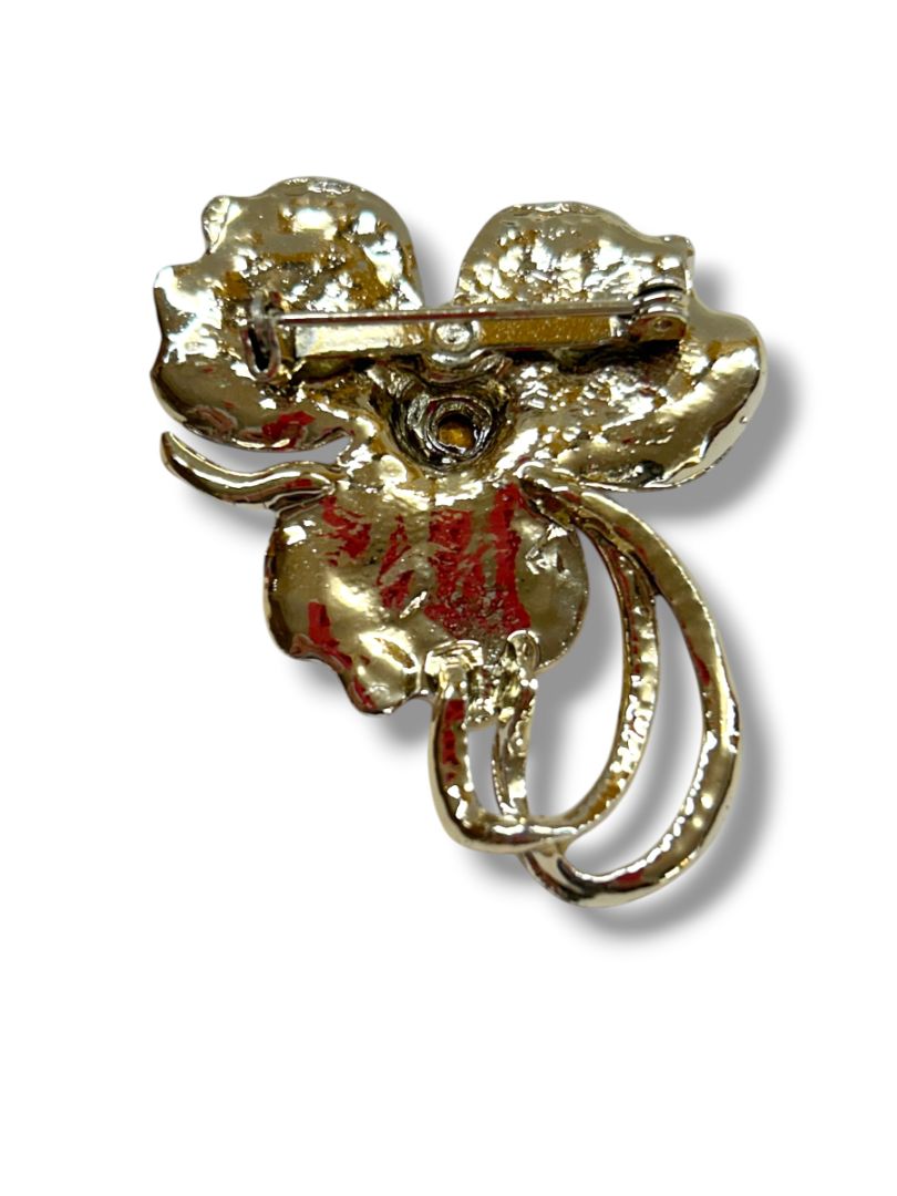 2 Silvertone Brooch Pin Elephant 2" Flower Glittered 2"