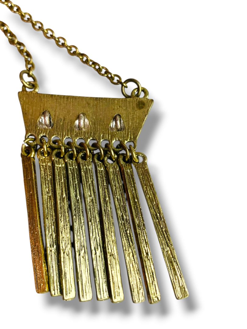 Goldtone Necklace Swag Pendant 17-20" Silvertone Triangles