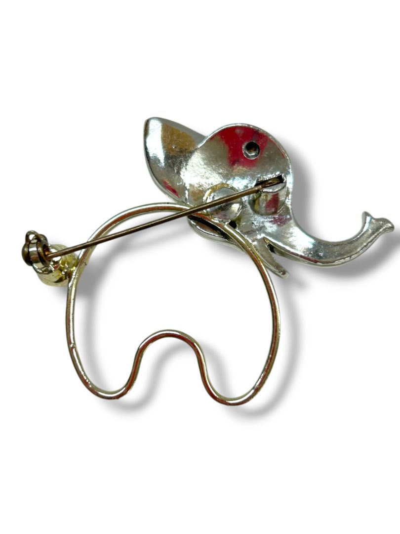 2 Silvertone Brooch Pin Elephant 2" Flower Glittered 2"