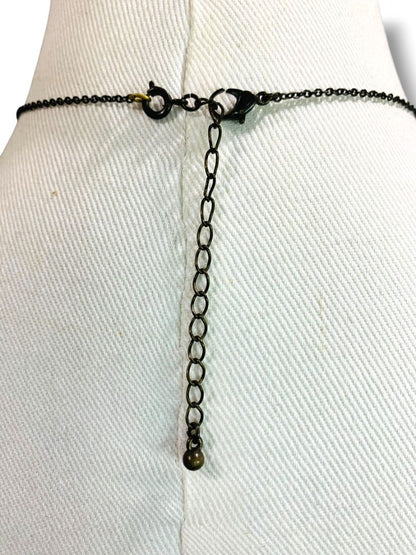 Antiqued Lool Drop Necklace Green Yellow Crystal Black Chain 17-20"