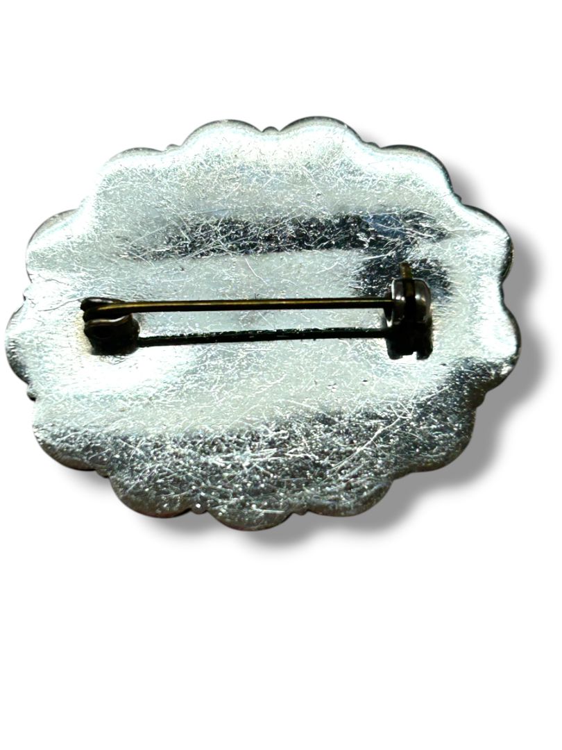 2 Silvertone Pin Brooches Crossstitch 1.25" Seahorse Spoon 3.25"