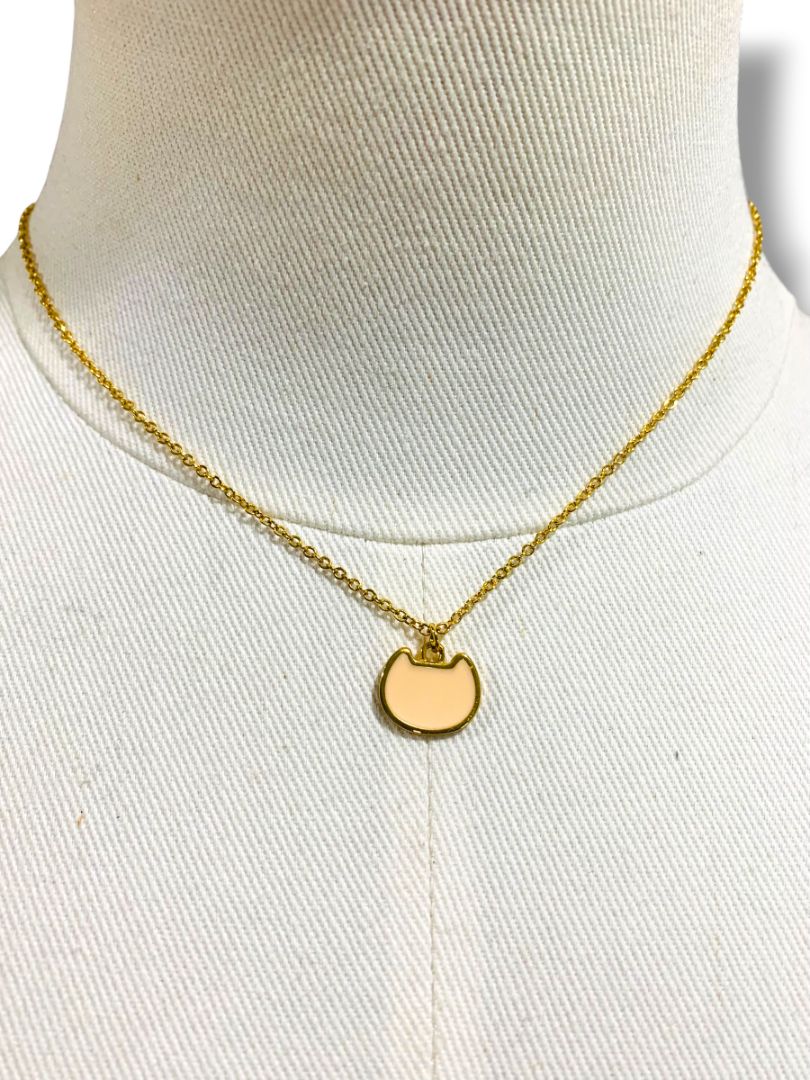 Delicate Goldtone Pendant Necklace Charming Charlie Peach Color Enameled 16-18"