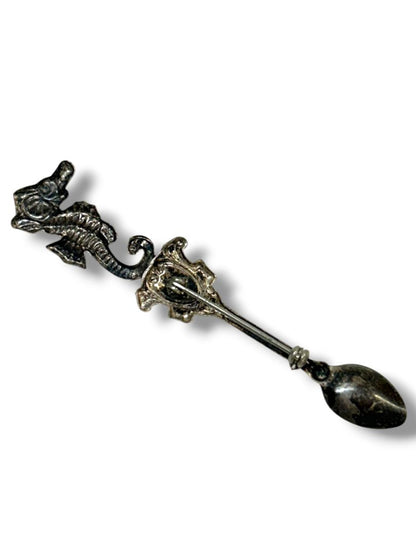 2 Silvertone Pin Brooches Crossstitch 1.25" Seahorse Spoon 3.25"