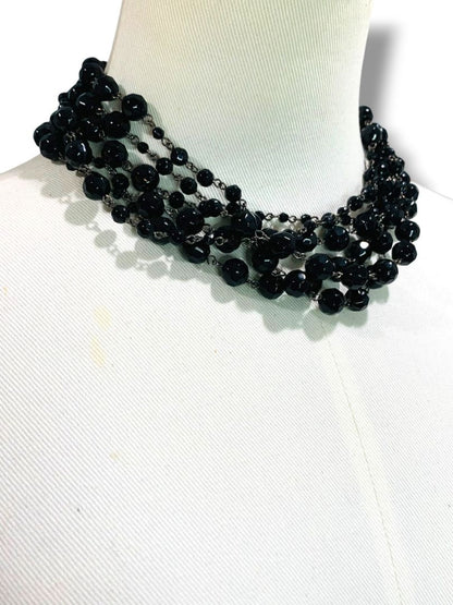 Express Multistrand Black Faceted Bead Necklace 16" +1.5" Extender