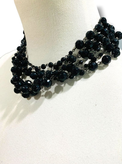 Express Multistrand Black Faceted Bead Necklace 16" +1.5" Extender