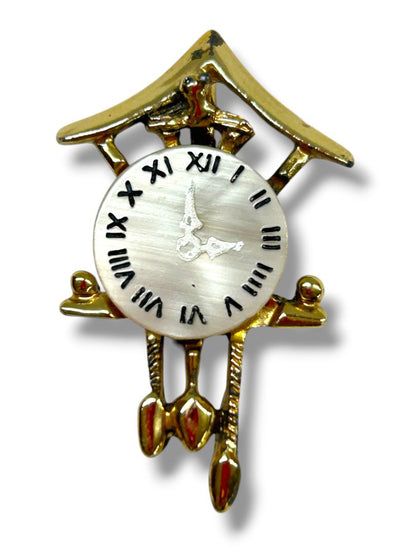 2 Goldtone Brooch Pins Cuckoo Clock 1.6" Lightweight 2.5"