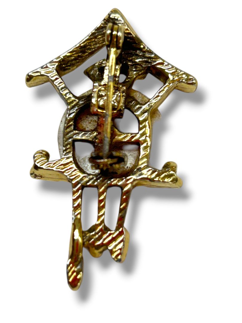 2 Goldtone Brooch Pins Cuckoo Clock 1.6" Lightweight 2.5"