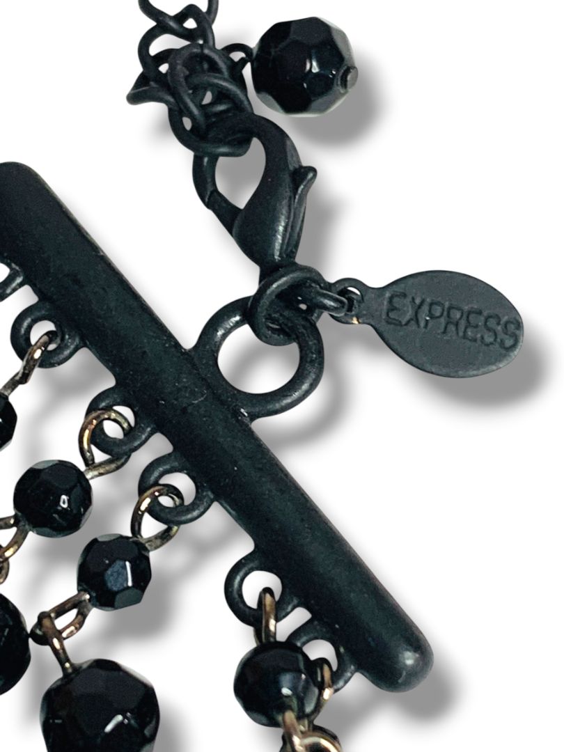 Express Multistrand Black Faceted Bead Necklace 16" +1.5" Extender