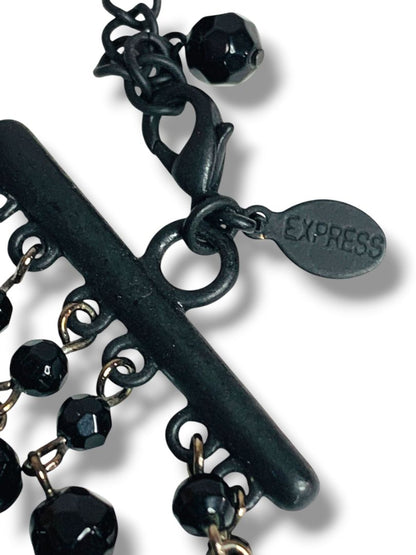 Express Multistrand Black Faceted Bead Necklace 16" +1.5" Extender